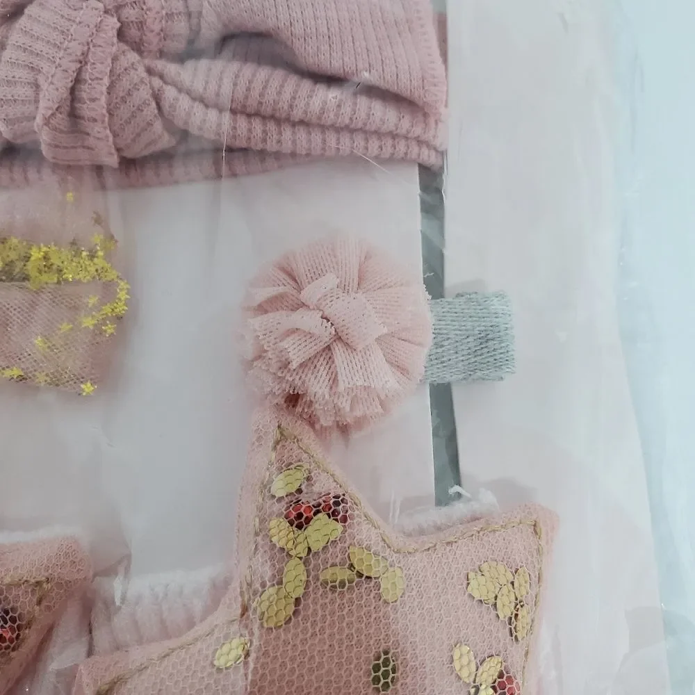 NIB Chicbaby Pink & Gold Hair Accessories & Socks